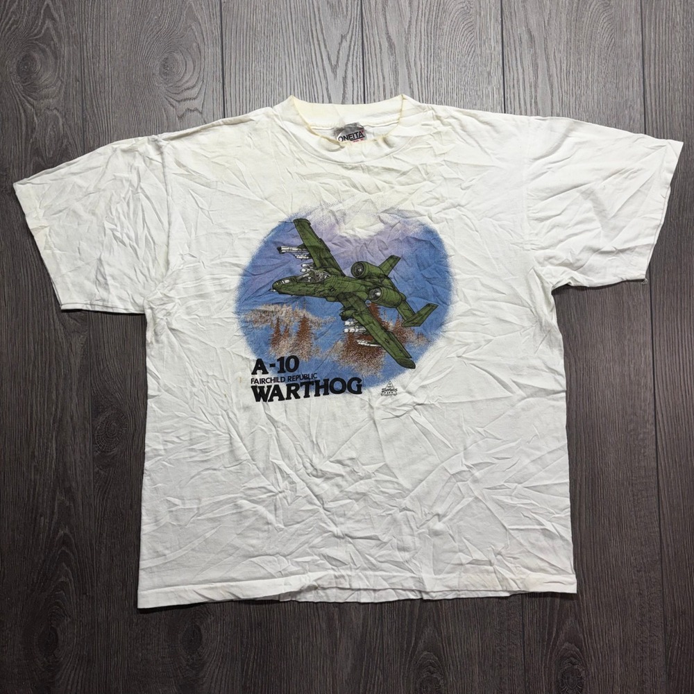 Vintage 1993 A-10 Warthog T Shirt Oneita Power-T Made in USA White Large Sophos